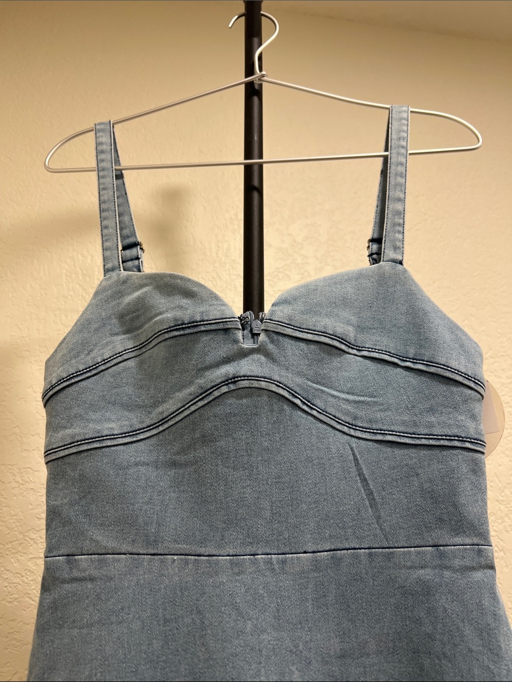 Selfie Leslie Here Comes The Sun Light Blue Denim Maxi Dress size Small NWT - Picture 4 of 16